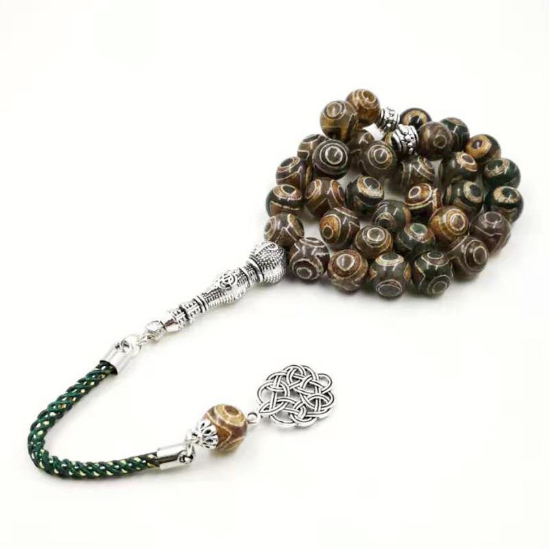 Natural Agates Tasbih Muslim Green eyes agate Islam misbaha Gift for Eid Man's bracelet prayer beads 33 66 99beads stone Rosary - Bashatasbih