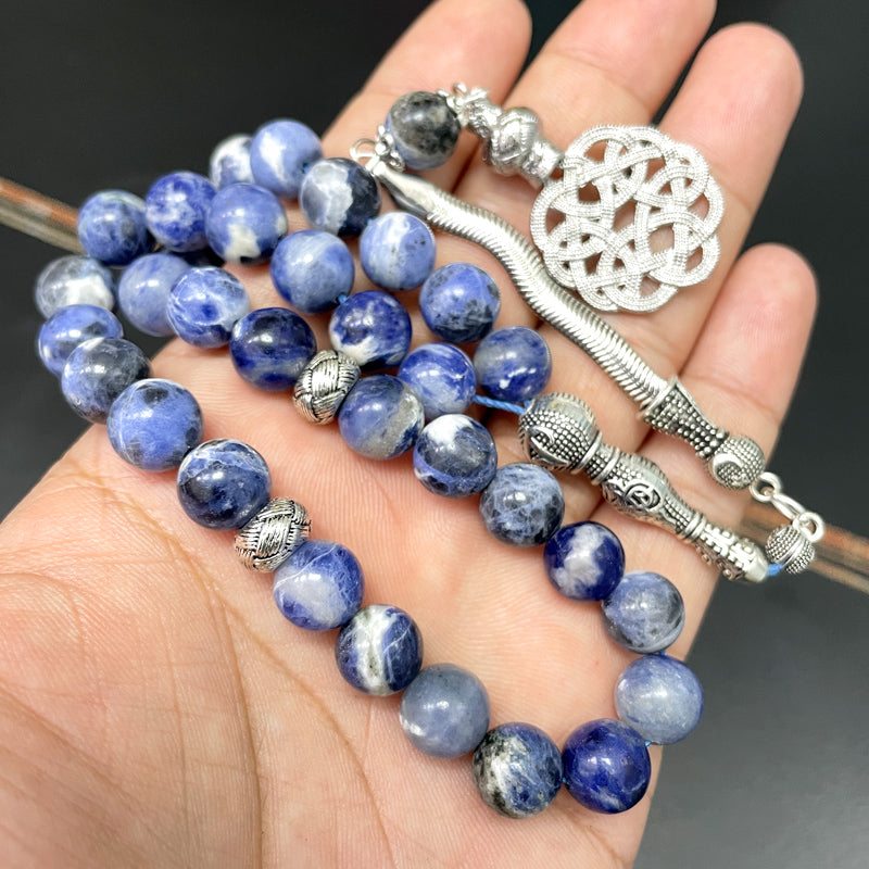 سبحة رجاليه حجر سودالايت طبيعي