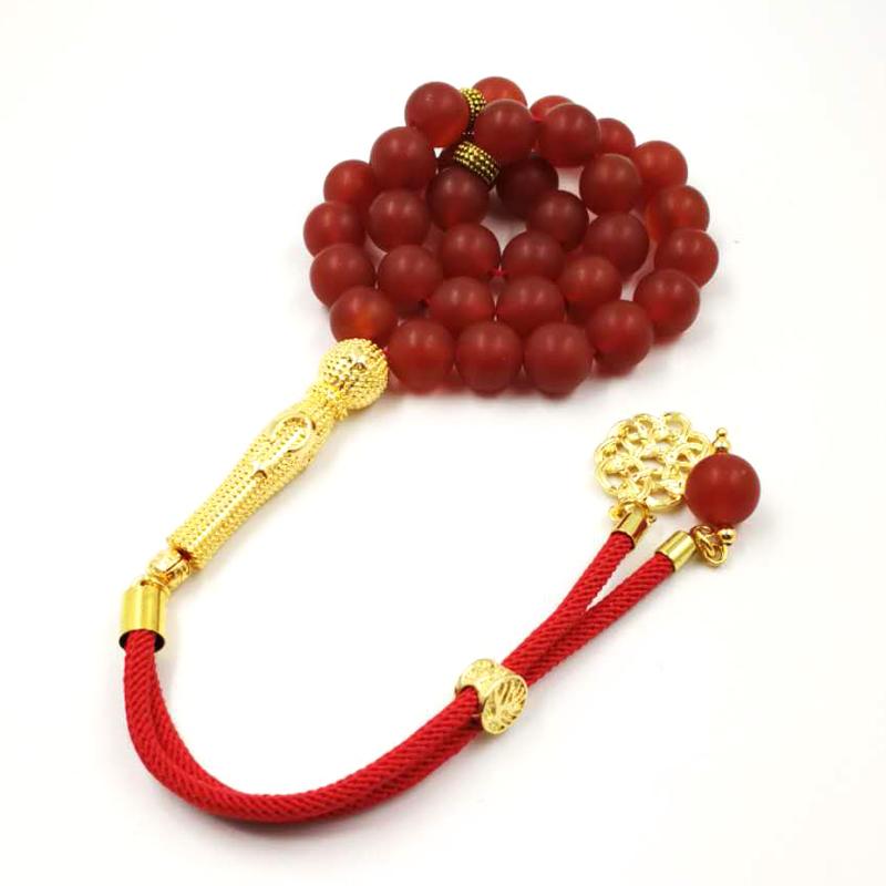 Natural Frosted red agate Tasbih Everything is new Muslim misbaha Man's bracelet Natural stone 33 66 99prayer beads Rosary - Bashatasbih