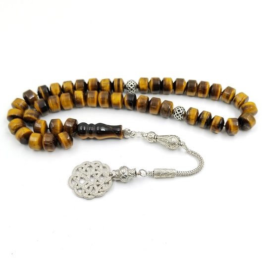 سبحة حجر عين النمر طبيعي شكل الخرز مميزه