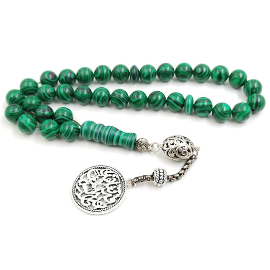 سبحة حجر الملاكيت مع الاكسسوار العربي