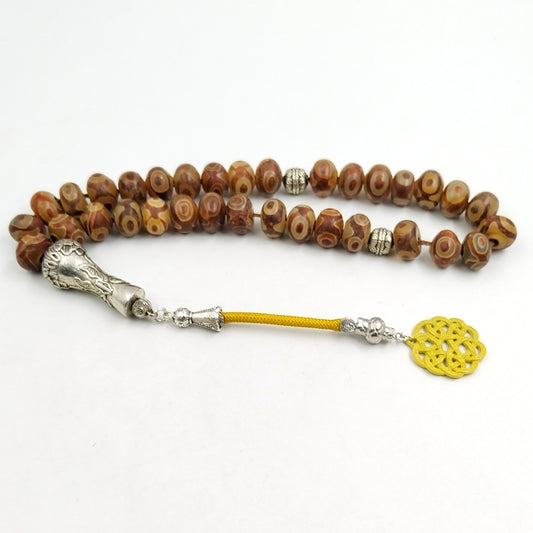 سبحة مميزة حجر عقيق عيون تبتيه طبيعي