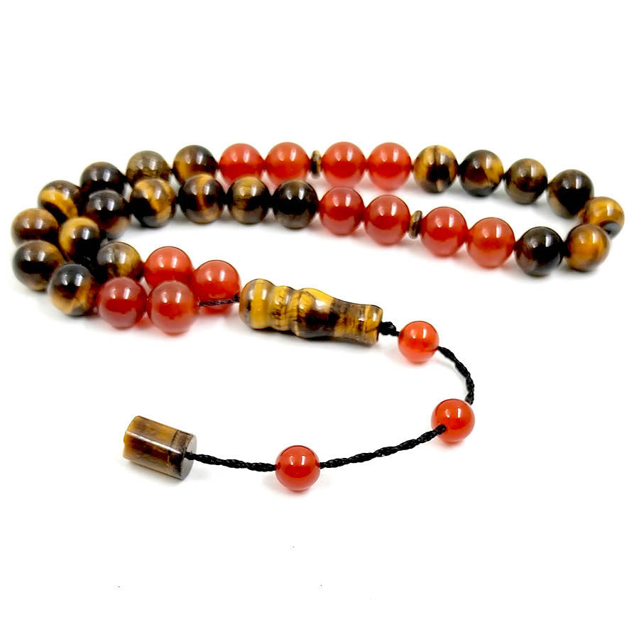 سبحة حجر عين النمر مع عقيق احمر