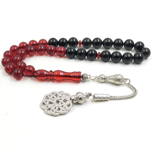 سبحة مستكة احمر مع عقيق اسود طبيعي