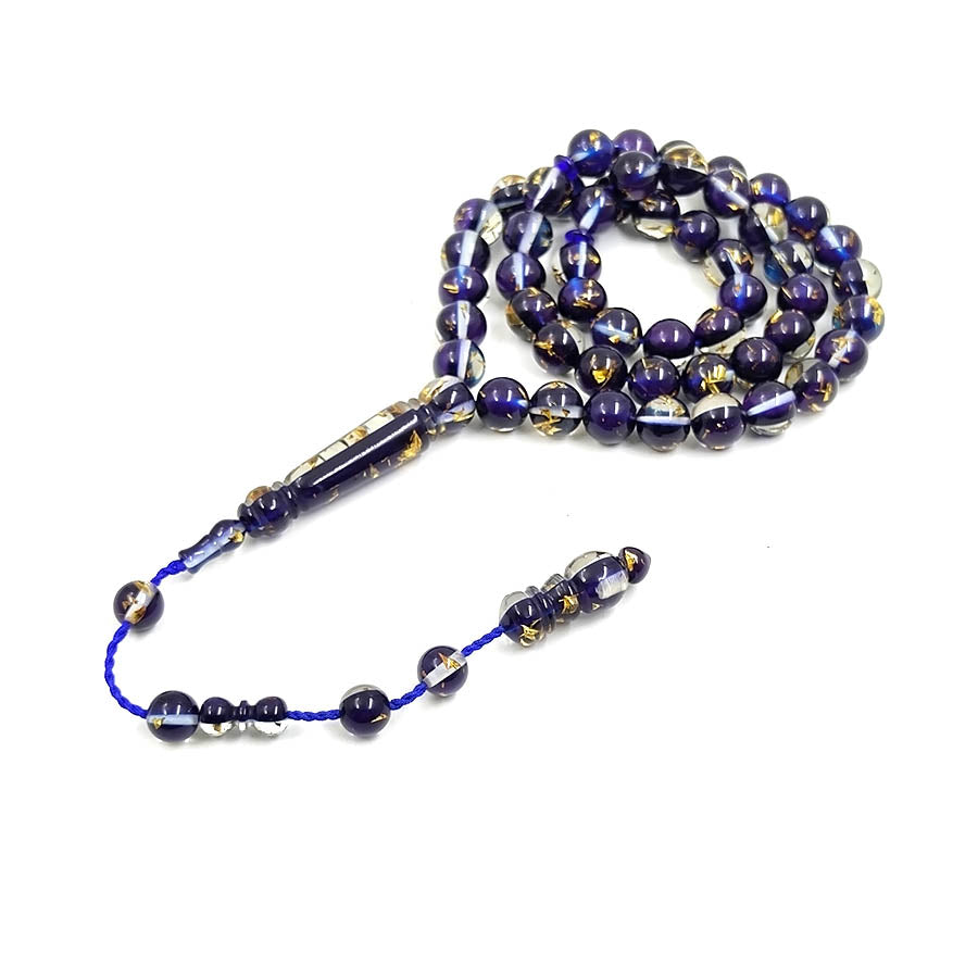 سبحة جديدة باكلايت ازرق داخلها ورق الذهب