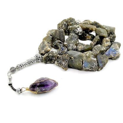 سبحة حجر اللابرادوريت طبيعي مع حجر جمشت