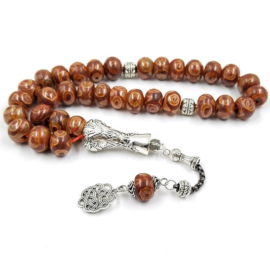 سبحة حجر عقيق عيون تبتيه طبيعي