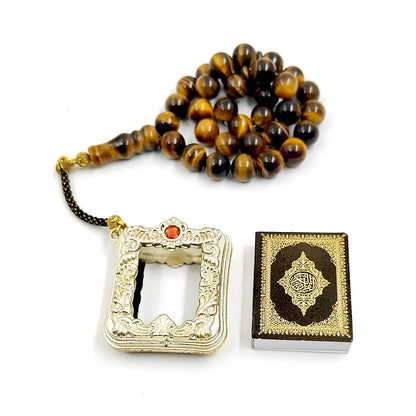 سبحة حجر عين النمر مع كتاب قران