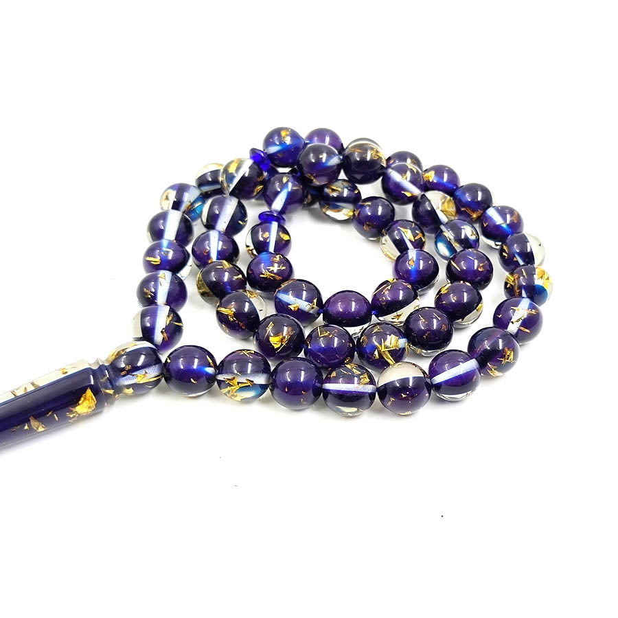 سبحة جديدة باكلايت ازرق داخلها ورق الذهب