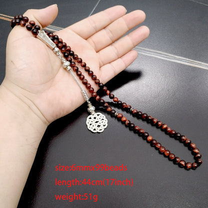سبحة 99 حجر عين النمر احمر طبيعي
