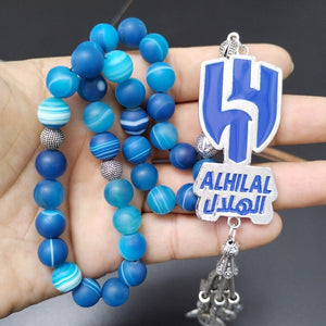 سبحة الهلال من حجر عين النمر ازرق و حجر عقيق اسود و عقيق ازرق مطفي طبيعي
