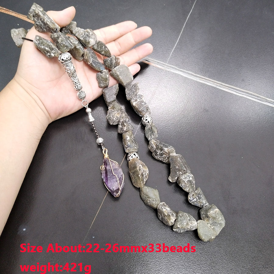 سبحة حجر اللابرادوريت طبيعي مع حجر جمشت