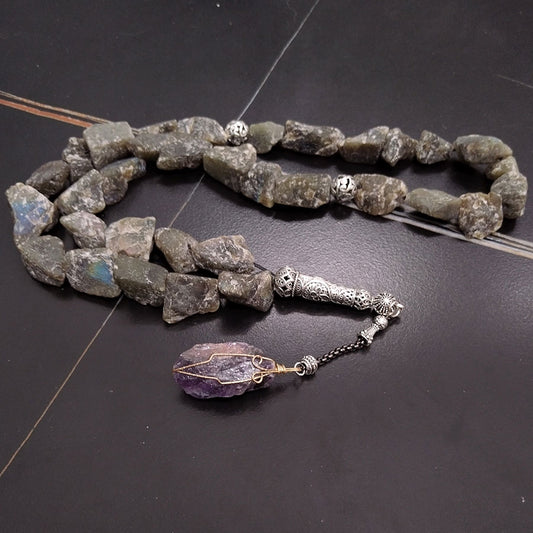 سبحة حجر اللابرادوريت طبيعي مع حجر جمشت