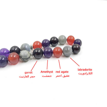 سبحة احجار كريم من عقيق جمشت غارنيت و اللابرادوريت