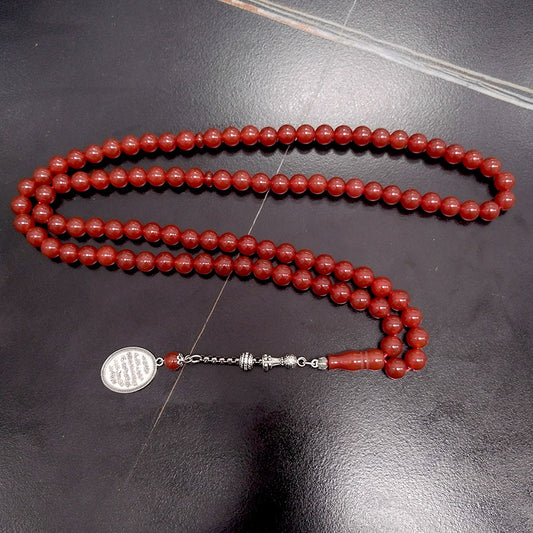 سبحة حجر عقيق احمر 99 خرزات