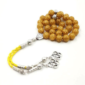 Resin Tesbih gold foil inside beads Turkey Fashion bracelet yellow tassels Luxury gift man Misbaha Muslim Rosary - Bashatasbih