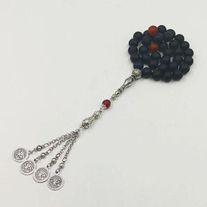 Man's tasbih Natural Frosted black agates with Old Red Agates beads misbaha Metal Eyes tassel Onxy prayer beads 33 66 99beads - Bashatasbih