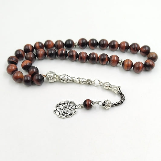 سبحة رجاليه حجر عين النمر احمر طبيعي