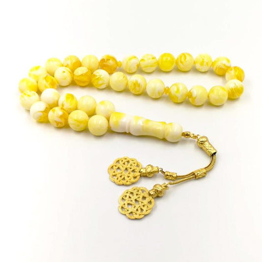 turkish design ambers Big Tasbih 33 Resin Beads yellow color tesbih Metal tassels of high quality Islam bracelets Muslim rosary - Bashatasbih