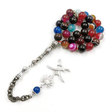 Tasbih Colored agates stone muslim bracelet gift Islam misbaha rosary Saudi flag badge Pendant 33 66 99prayer bead Saudi Fashion - Bashatasbih تحميل الصورة في عارض المعرض
