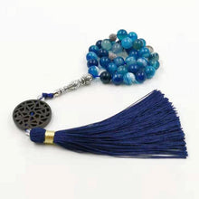 Natural Blue agates stone Tasbih prayer beads Misbaha 33 66 99beads New styles Cotton Tassel Professional Muslim Man&#39;s rosary - Bashatasbih تحميل الصورة في عارض المعرض

