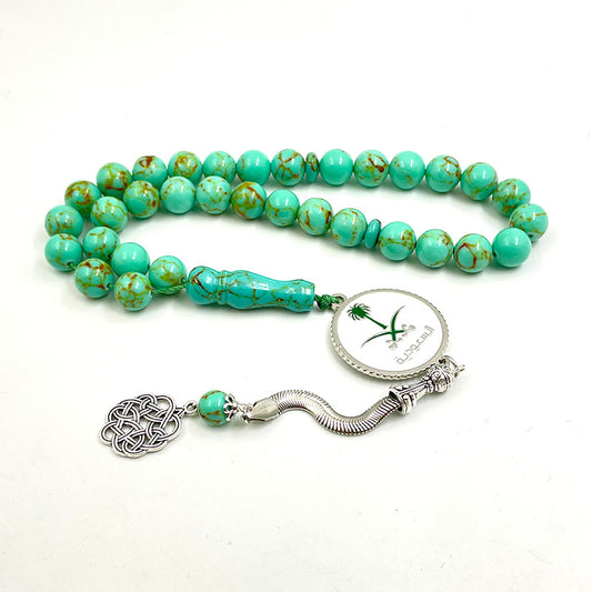 سبحة شعار سعودية حجر فيروز اخضر