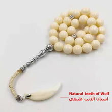 Resin Tasbih ivory Color with Natural wolf teeth Pendant - Bashatasbih تحميل الصورة في عارض المعرض
