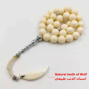 Resin Tasbih ivory Color with Natural wolf teeth Pendant - Bashatasbih
