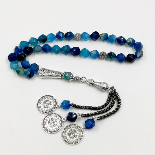 سبحة رجاليه الشكل المعين عقيق ازرق طبيعي