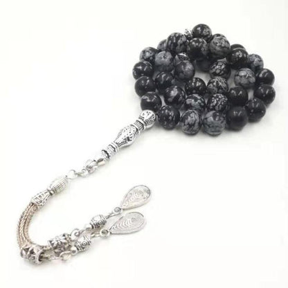 Natural Import Obsidian Man's Tasbih rosary Rare stone 33 Muslim misbaha Matel pendant Islam prayer beads bracelet Eid gift - Bashatasbih