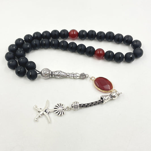 سبحة شعار سعودية مع خرز عقيق احمر طبيعي