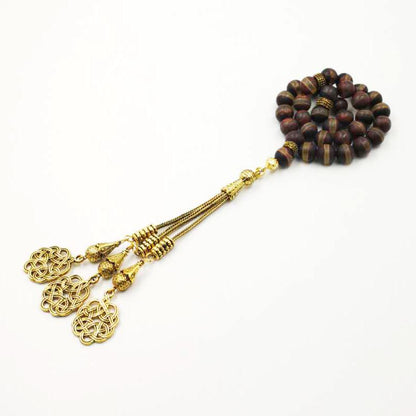 Natural agates tasbih Bronze Matel tassel gfit For Ramadan 33 66 99 Paryer beads Muslim misbaha Man's bracelet - Bashatasbih