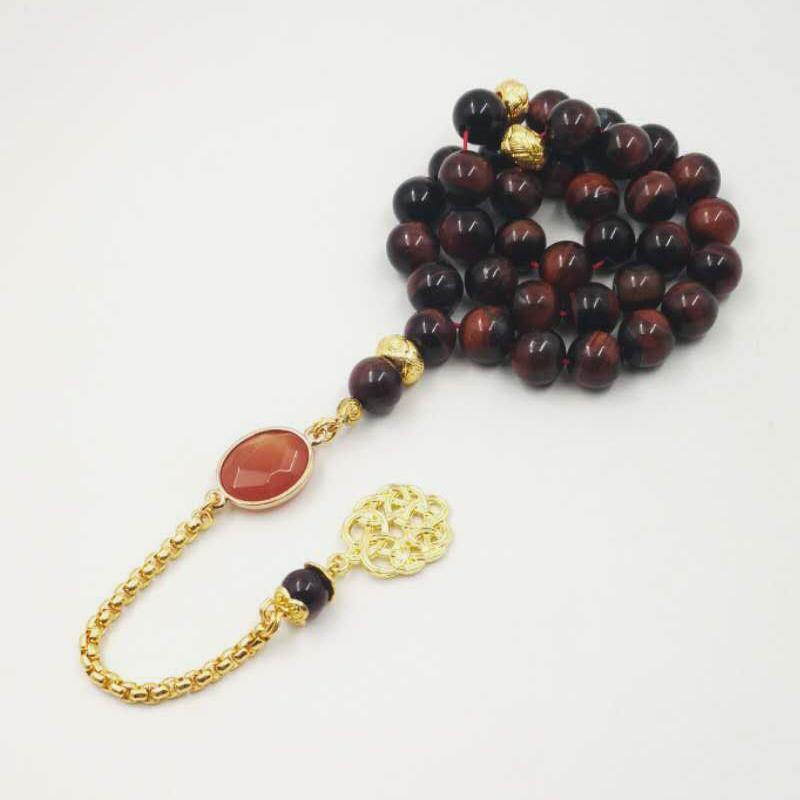 Natural Red Tiger Eye stone tasbih allah 33 45 66 99 prayer beads islamic prayer 2019New style Muslim beautiful gift bracelets - Bashatasbih