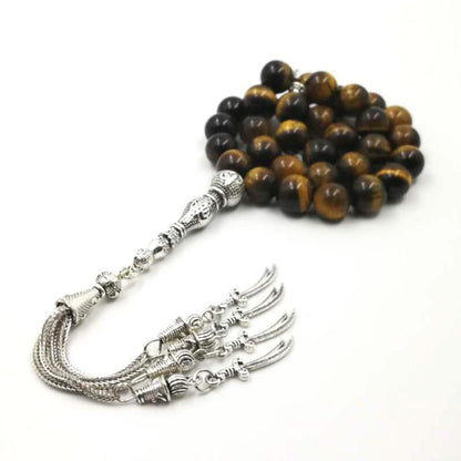 Man's Tasbih 2019 style Natural Tiger eyes With Special metal tassels rosary islam prayer beads 33 66 99 beads latest style - Bashatasbih