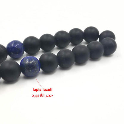 Man's Bracelets Natural Frosted black agates with lapis lazuli beads Tasbih gift islam misbaha Onxy prayer beads 33 66 99beads - Bashatasbih