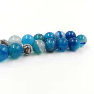 Natural Blue agates stone Tasbih prayer beads Misbaha 33 66 99beads New styles Cotton Tassel Professional Muslim Man's rosary - Bashatasbih