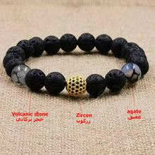 LAVA Volcanic stone Bracelet with Natural Agate and zircon beads - Bashatasbih تحميل الصورة في عارض المعرض
