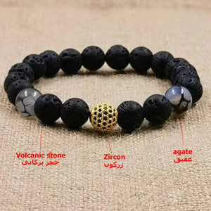 LAVA Volcanic stone Bracelet with Natural Agate and zircon beads - Bashatasbih