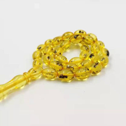 Yellow Real insect Tasbih Islam Rosary Muslim Golden bracelet Eid gift 33 prayer beads Man Misbaha insect Turkey Fashion Jewelry - Bashatasbih
