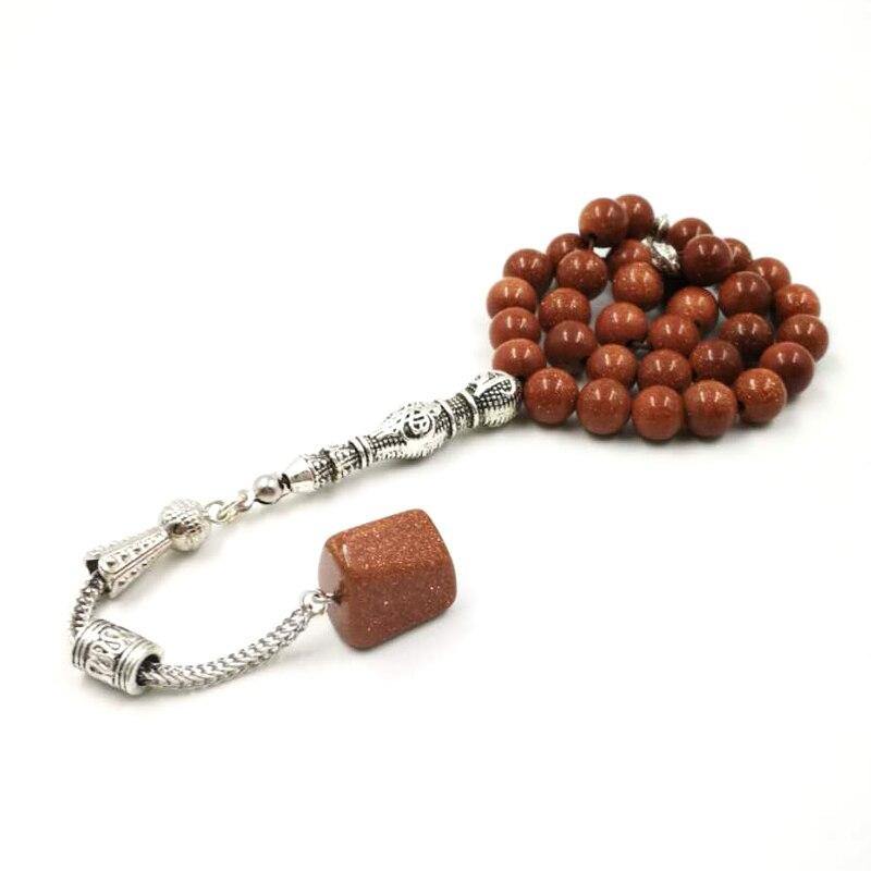 New style tasbih Natural Goldstone STONE Tesbih 33 45 66 99 prayer beads unique design misbaha tassels Muslim rosary - Bashatasbih