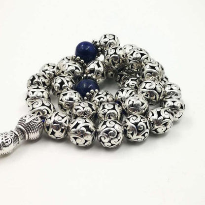 Man's tasbih metal alloy beads with Natural lapis lazuli - Bashatasbih