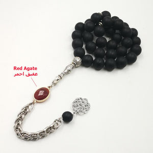 Natural Frosted black agate tasbih with Red Agates Man's misbaha Special Metal tassel Onxy 33 45 66 99 prayer beads Bracelets - Bashatasbih