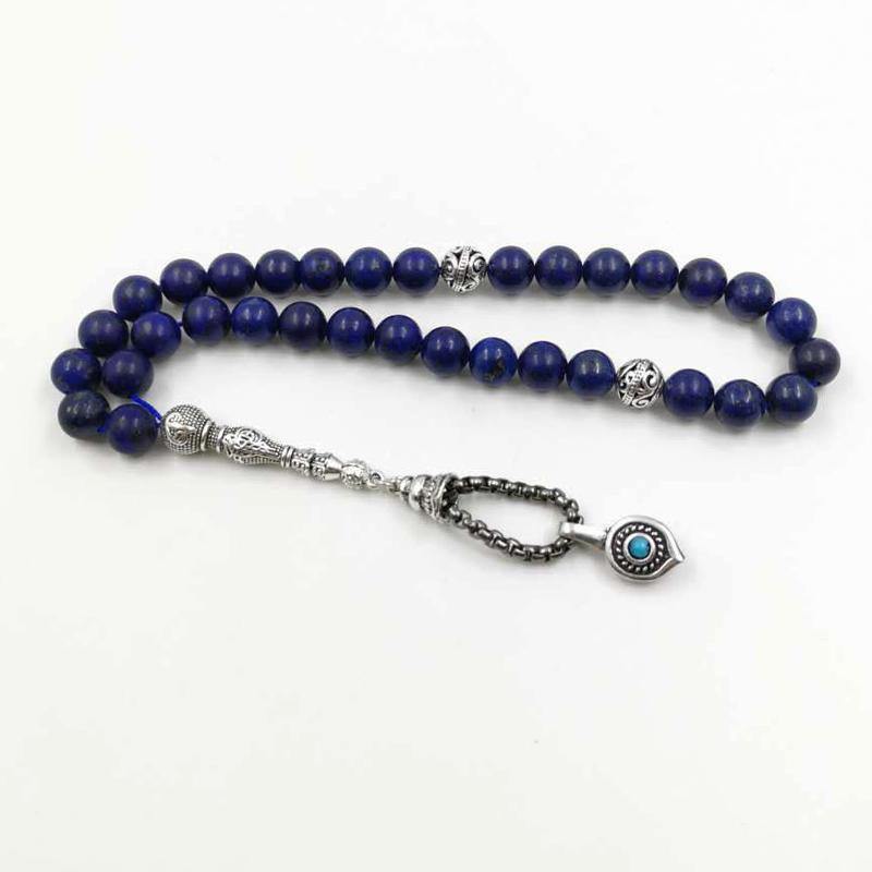 2020Natural Lapis lazulis Tasbih with Turquoises Rosary Muslim gfit Ramadan 33 66 99 Paryer beads Muslim misbaha Man's bracelets - Bashatasbih