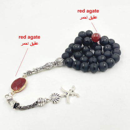سبحة شعار سعودية مع خرز عقيق احمر طبيعي