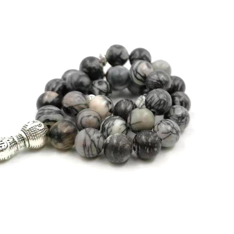 Natural Zebra stone tasbih with Mashallah Pendant Muslim man misbaha prayer beads 33 66 99beads Arabic fashion Rosary - Bashatasbih