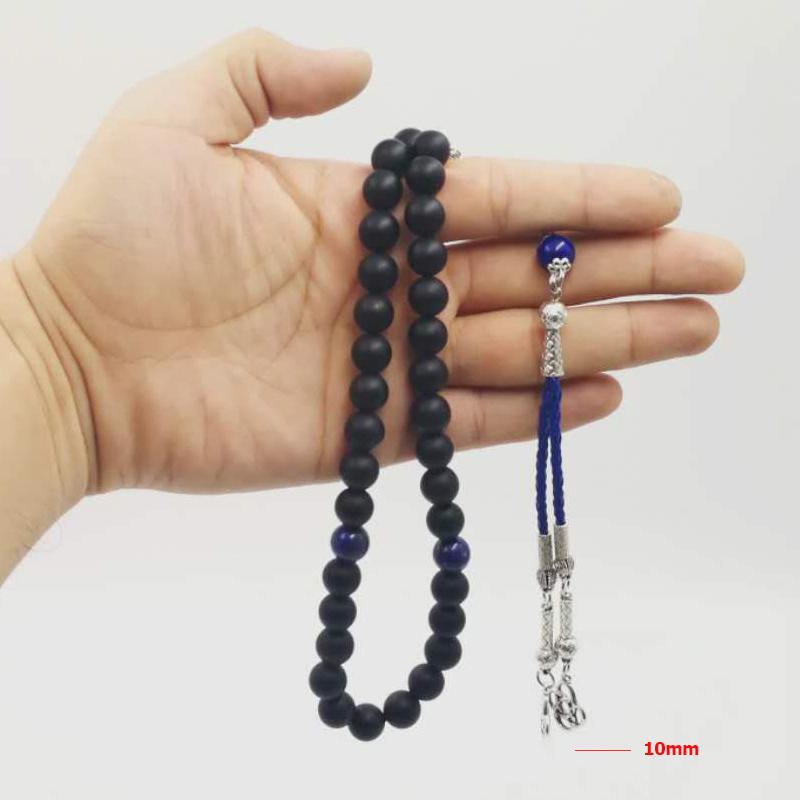Man's Bracelets Natural Frosted black agates with lapis lazuli beads Tasbih gift islam misbaha Onxy prayer beads 33 66 99beads - Bashatasbih