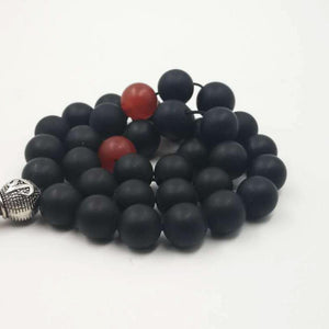 Man's tasbih Natural Frosted black agates with Old Red Agates beads misbaha Metal Eyes tassel Onxy prayer beads 33 66 99beads - Bashatasbih