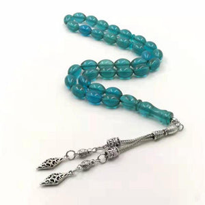 Blue Resin Tasbih 33 Beads Muslim rosary Metal tassel Islam Fashion bracelet Arabic Misbaha - Bashatasbih