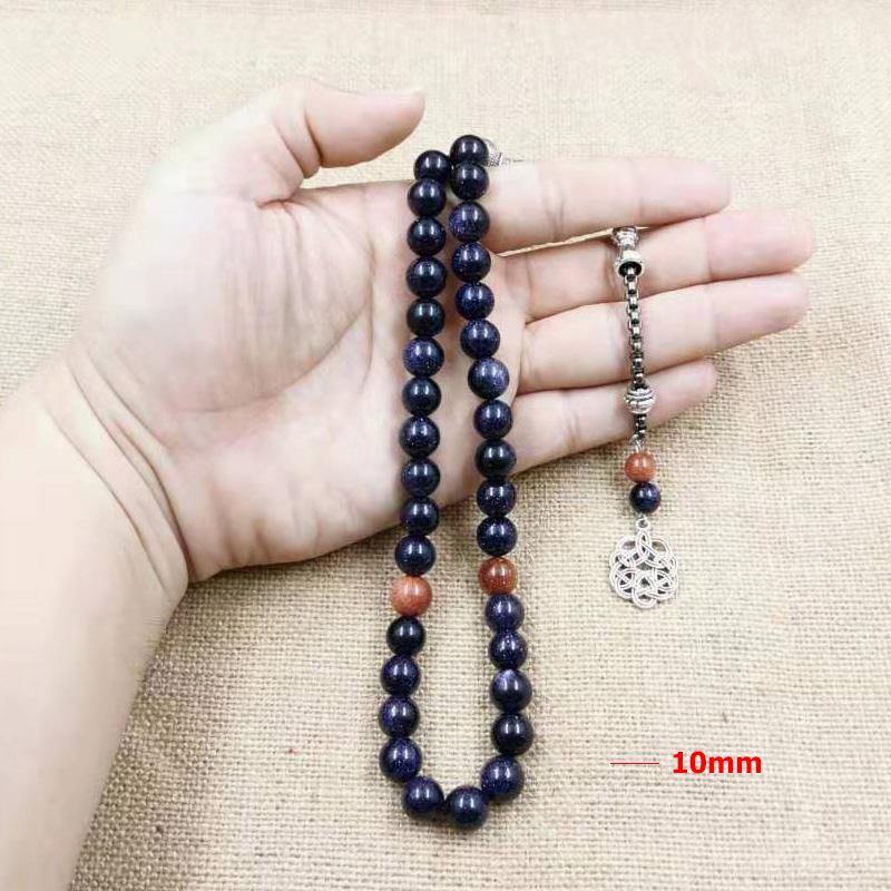 Natural Blue SandStone tasbih with Gold sandstone  Muslim man's gfit For Eid 33 66 99 Paryer beads Special New misbaha bracelet - Bashatasbih