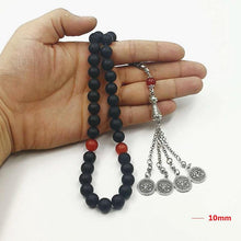 Man&#39;s tasbih Natural Frosted black agates with Old Red Agates beads misbaha Metal Eyes tassel Onxy prayer beads 33 66 99beads - Bashatasbih تحميل الصورة في عارض المعرض
